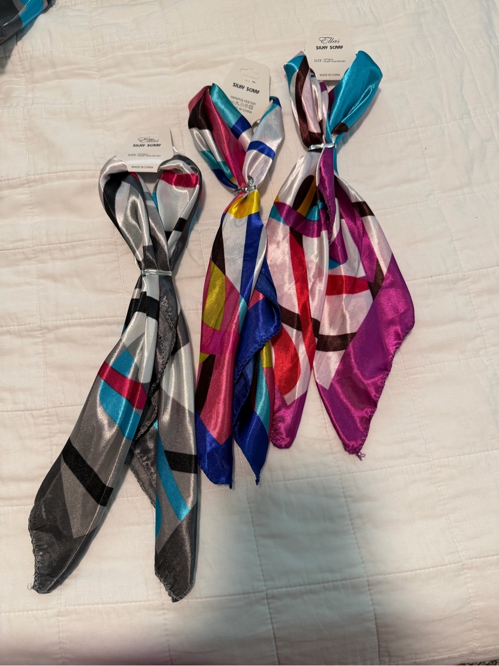 Silky Geometric Print  Scarves - Set of 3